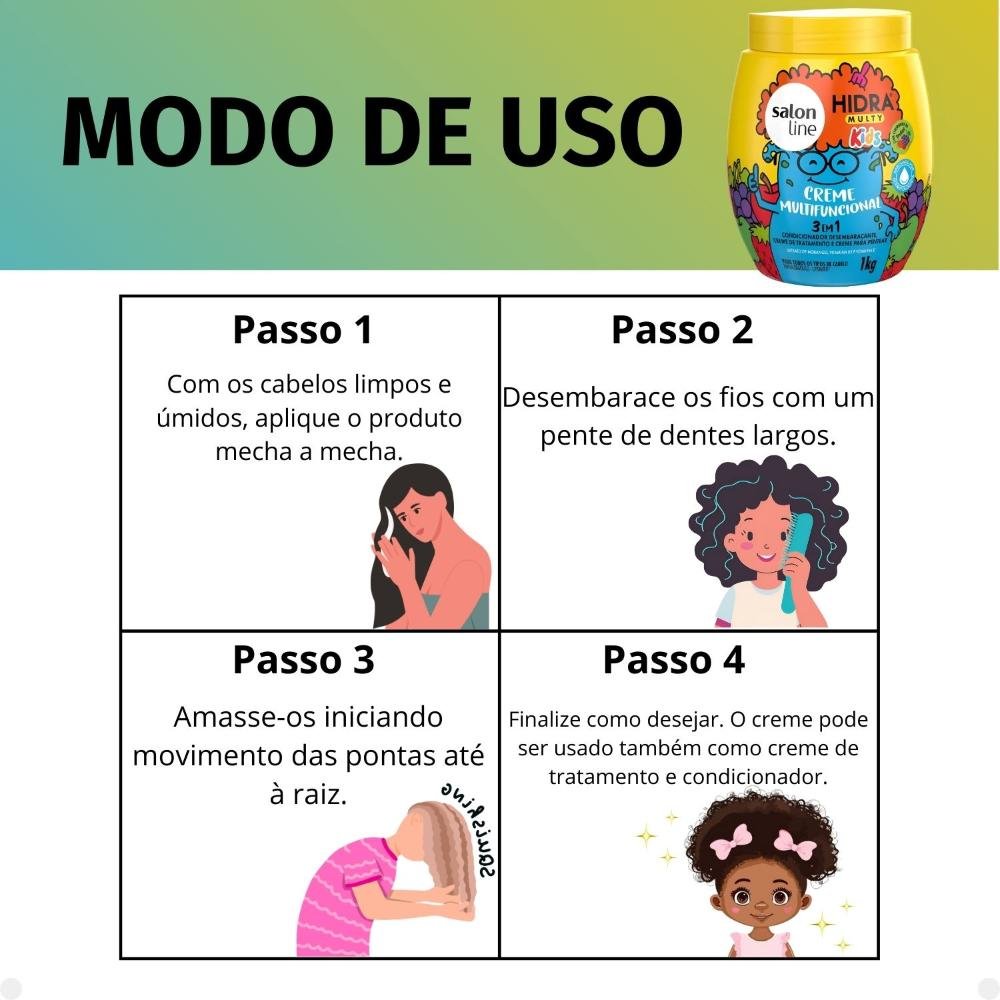 Creme Multifuncional 3 em 1 Salon Line Kids Hidra Multy 1Kg 1kg 6