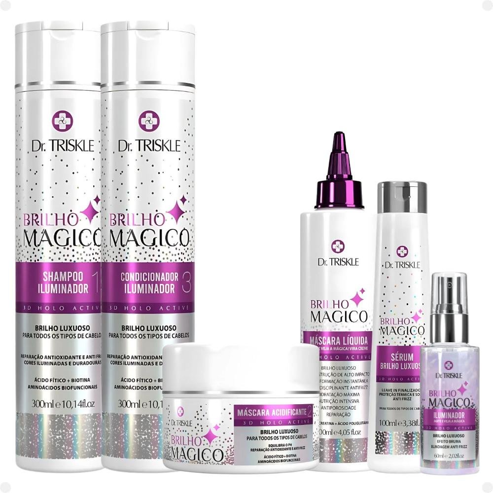 Kit Dr Triskle Brilho Mágico: Shampoo, Condicionador, Máscara, Máscara Líquida, Sérum e Iluminador ÚNICO 1
