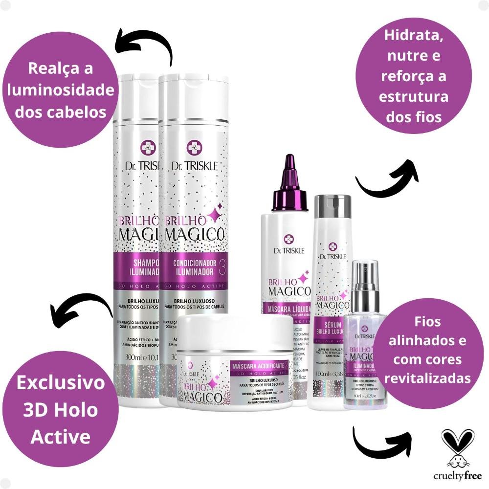 Kit Dr Triskle Brilho Mágico: Shampoo, Condicionador, Máscara, Máscara Líquida, Sérum e Iluminador ÚNICO 2