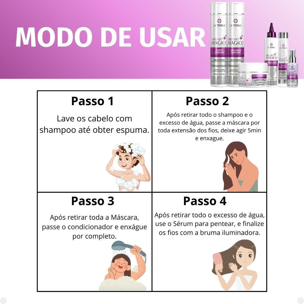 Kit Dr Triskle Brilho Mágico: Shampoo, Condicionador, Máscara, Máscara Líquida, Sérum e Iluminador ÚNICO 9