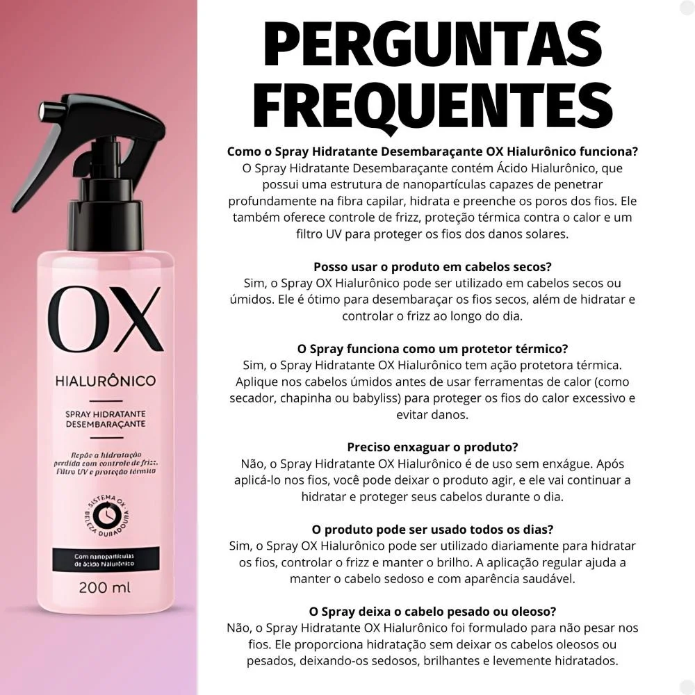 Spray Hidratante Desembaraçante Ox Hialurônico 200ml 200ml 5