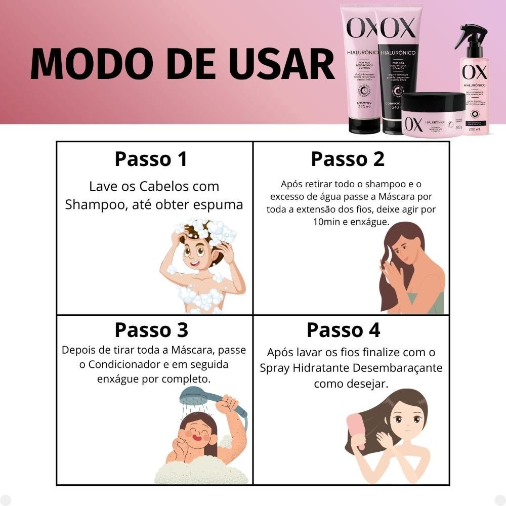 Kit Ox Hialurônico: Shampoo, Condicionador, Máscara e Spray ÚNICO 6