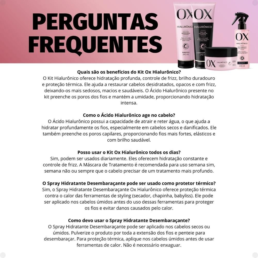 Kit Ox Hialurônico: Shampoo, Condicionador, Máscara e Spray ÚNICO 7
