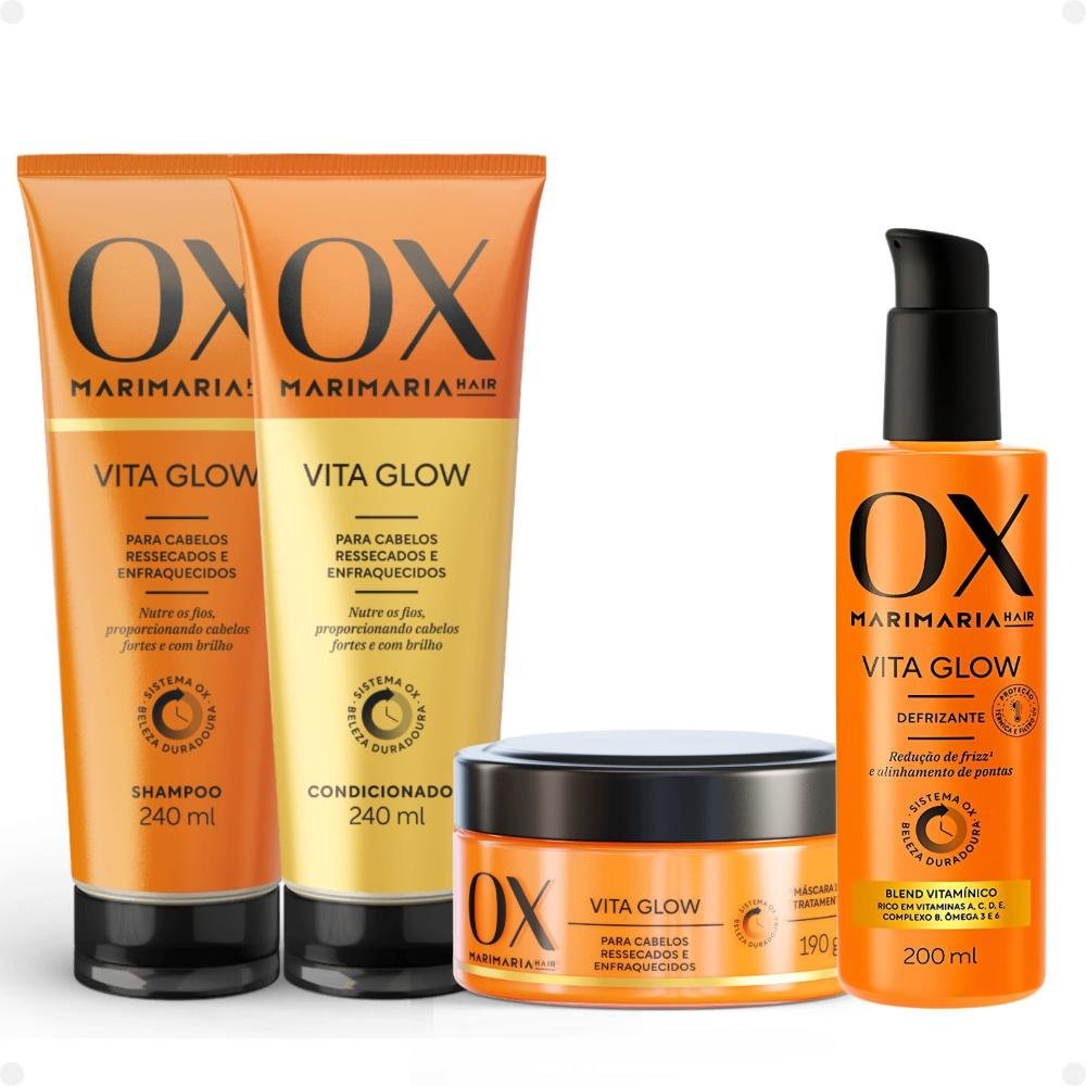 Kit Ox Mari Maria Hair Vita Glow: Shampoo, Condicionador, Máscara e Defrizante ÚNICO 1