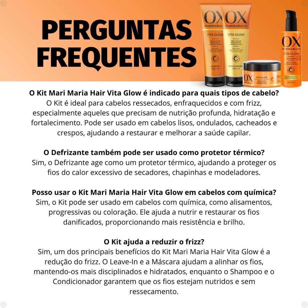 Kit Ox Mari Maria Hair Vita Glow: Shampoo, Condicionador, Máscara e Defrizante ÚNICO 8