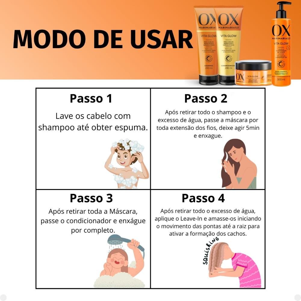 Kit Ox Mari Maria Hair Vita Glow: Shampoo, Condicionador, Máscara e Leave-In ÚNICO 7