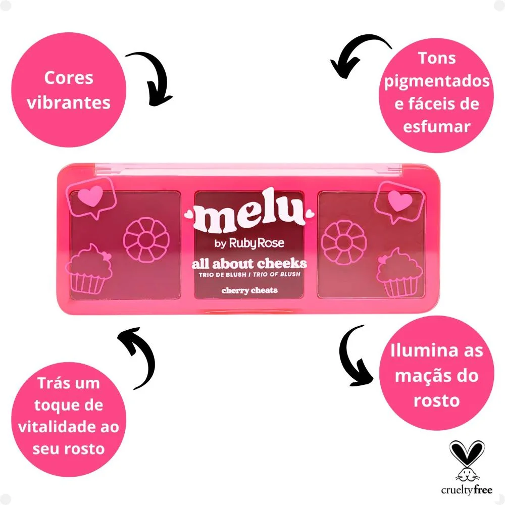 Trio de Blush Melu By Ruby Rose All About Cheeks Cherry Cheats Rr-1000-1 Multicores 2
