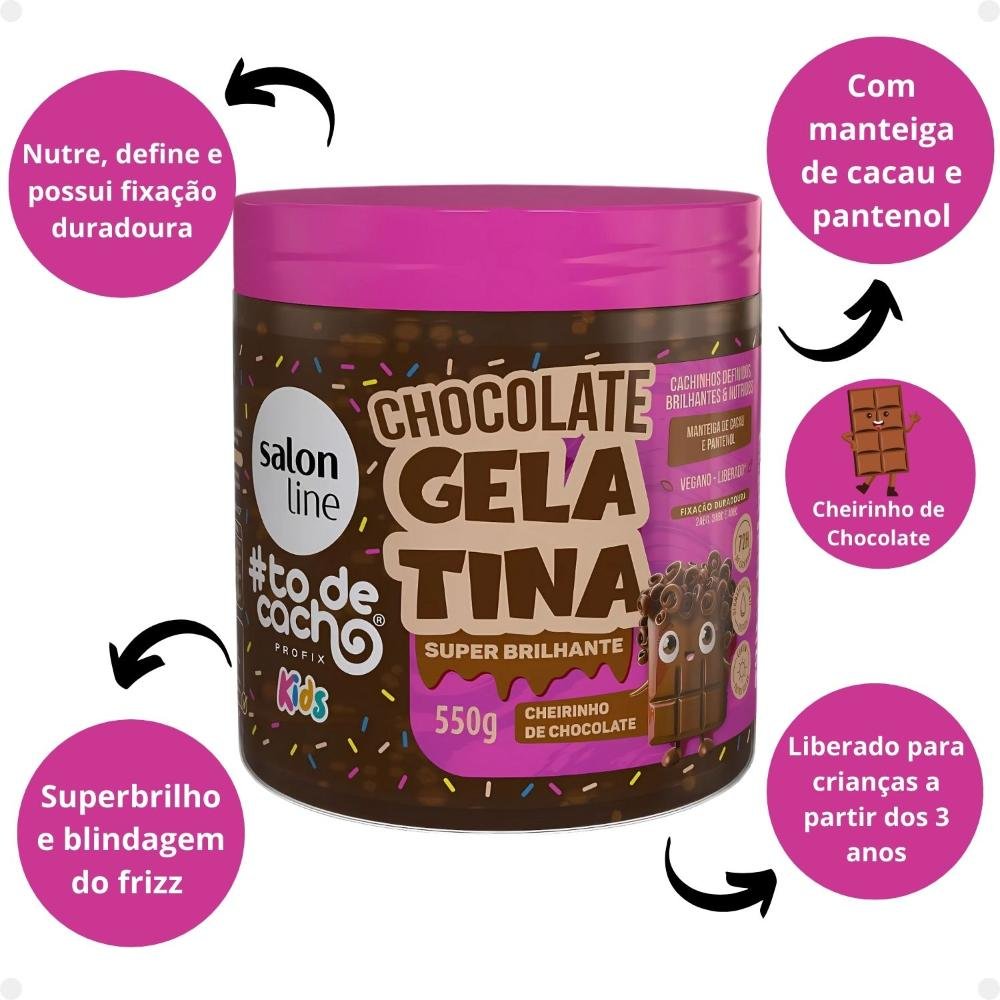 Gelatina Super Brilhantes Salon Line Kids #todecacho Chocolate 550g 550g 2