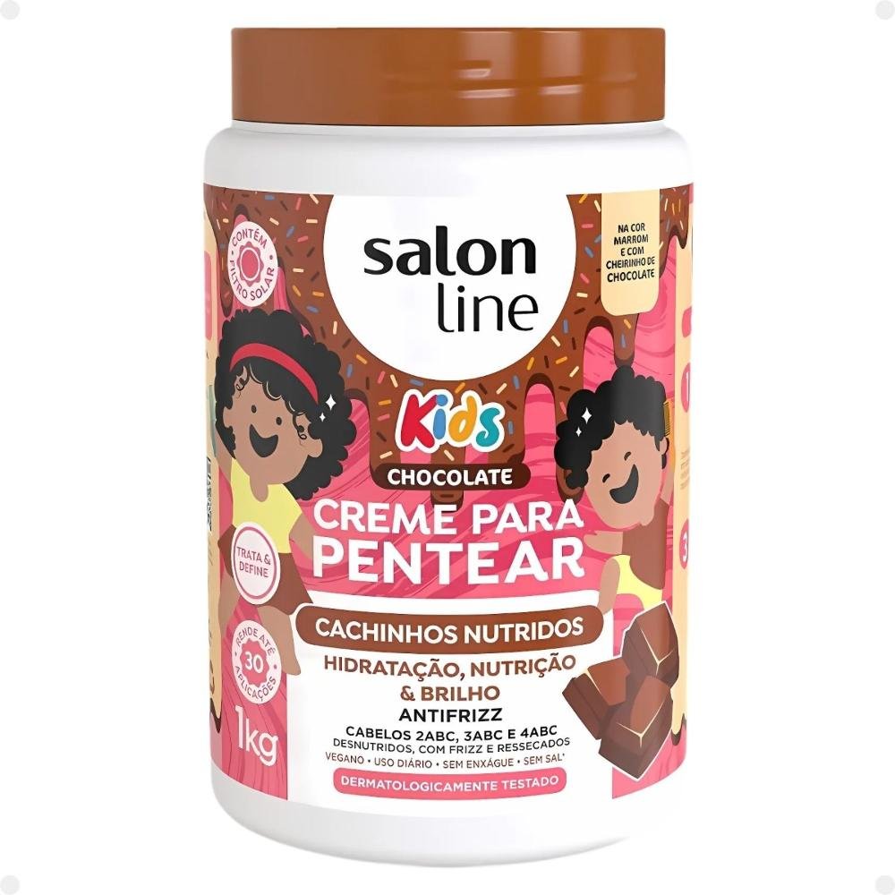 Kit Salon Line Kids: 1 Creme para Pentear e 1 Gelatina Super Brilhante Chocolate ÚNICO 3