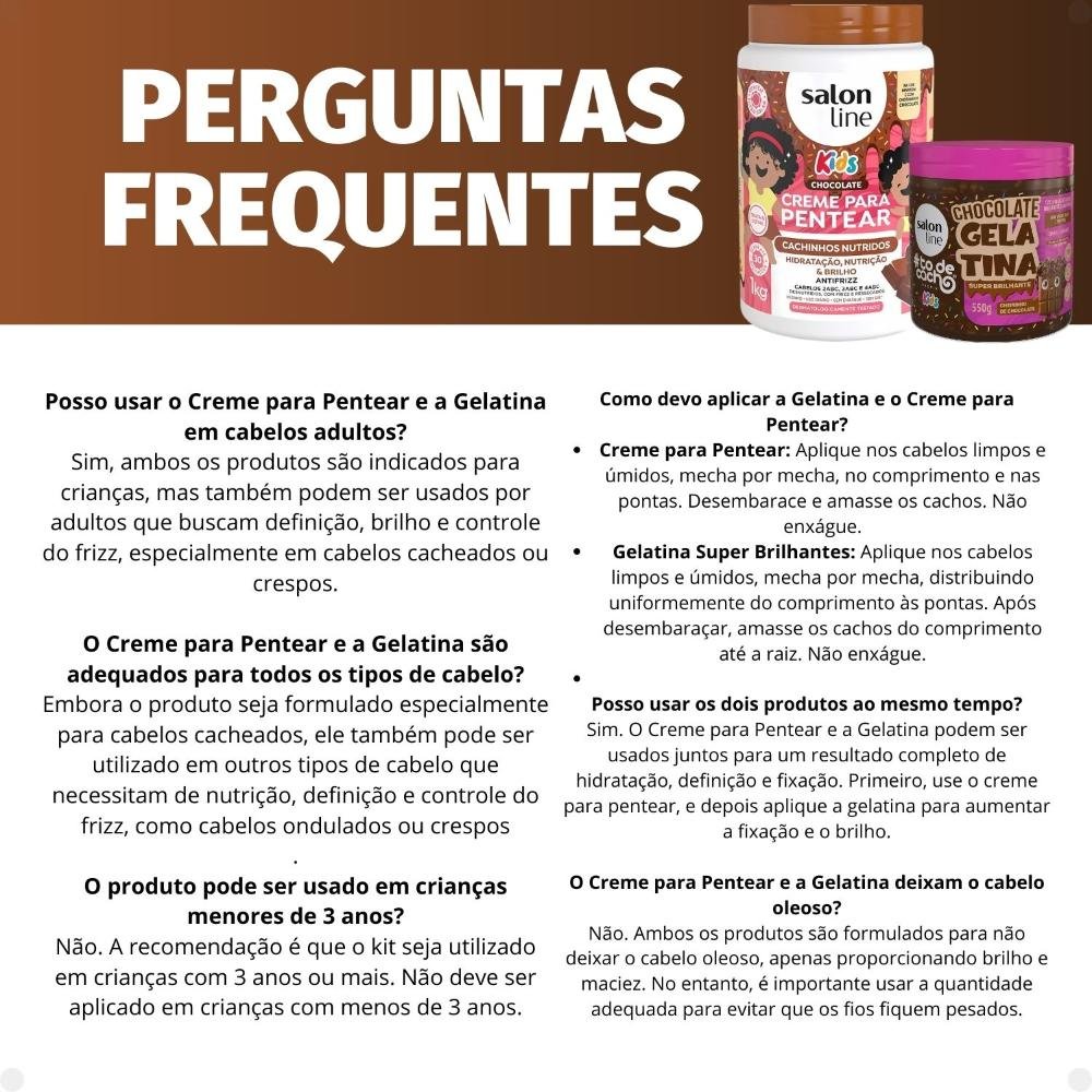 Kit Salon Line Kids: 1 Creme para Pentear e 1 Gelatina Super Brilhante Chocolate ÚNICO 6