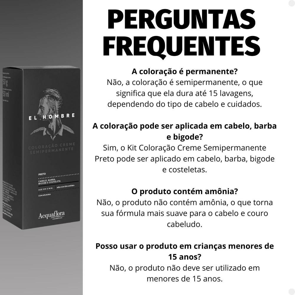 Kit Coloração Creme Semipermanente Acquaflora El Hombre Preto ÚNICO 6