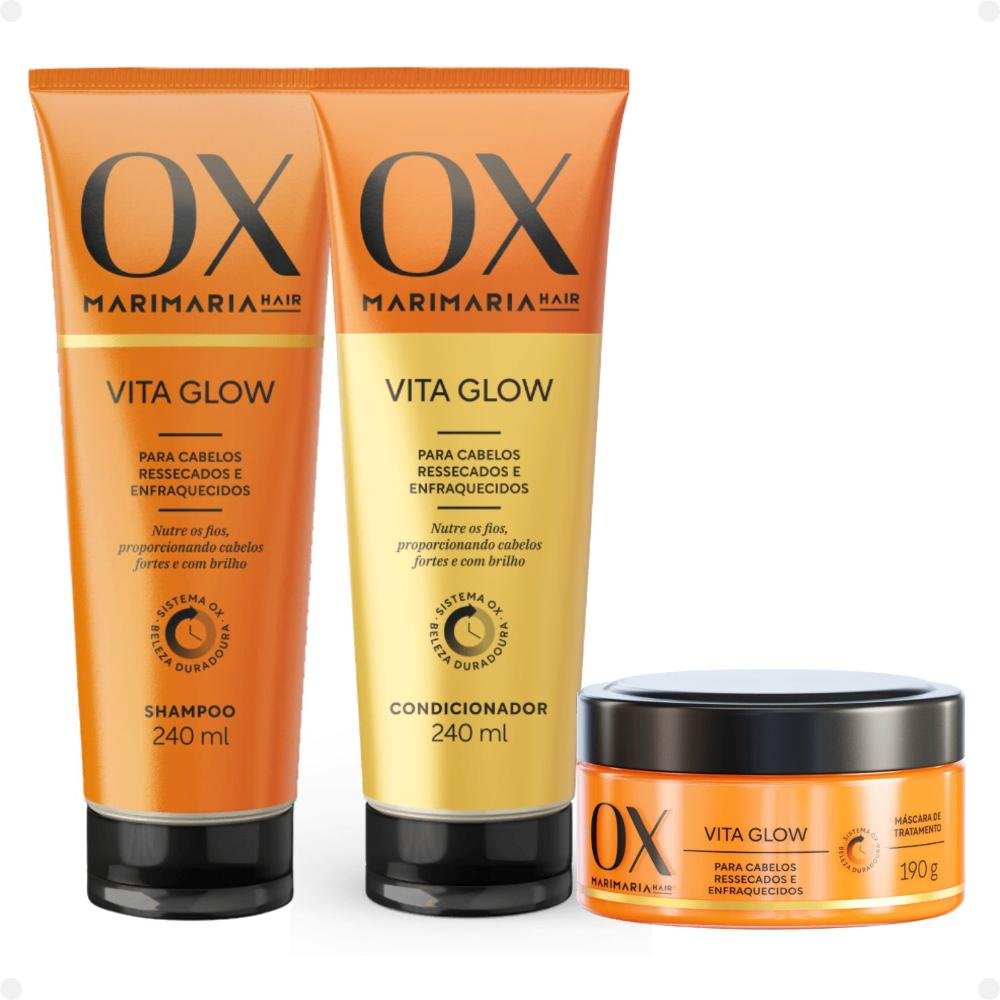 Kit Ox Mari Maria Hair Vita Glow: Shampoo, Condicionador, Máscara, Ampola, Sérum, Leave-In, Defrizante, Óleo, Tônico e Alinhador de Fios ÚNICO 3