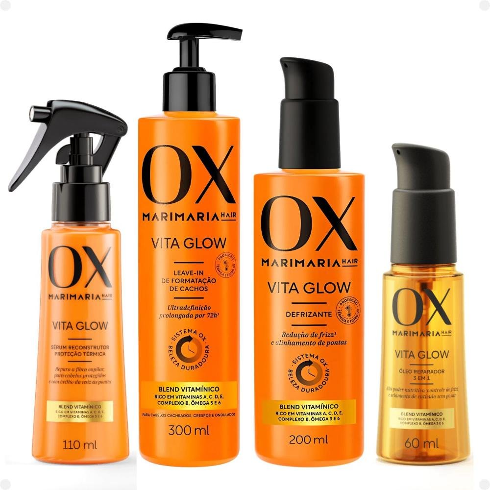 Kit Ox Mari Maria Hair Vita Glow: Shampoo, Condicionador, Máscara, Ampola, Sérum, Leave-In, Defrizante, Óleo, Tônico e Alinhador de Fios ÚNICO 4