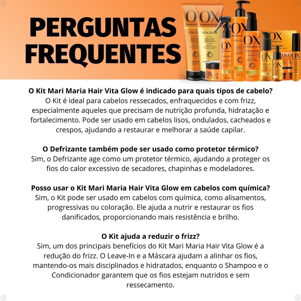 Kit Ox Mari Maria Hair Vita Glow: Shampoo, Condicionador, Máscara, Ampola, Sérum, Leave-In, Defrizante, Óleo, Tônico e Alinhador de Fios ÚNICO 7