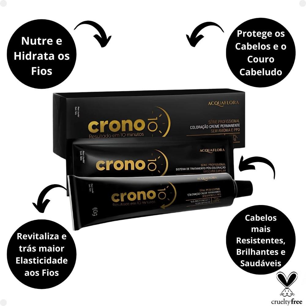 Coloração Creme Permanente Acquaflora Crono 10 minutos 4.0 Castanho Natural 60g 4.0 Castanho Natural 2