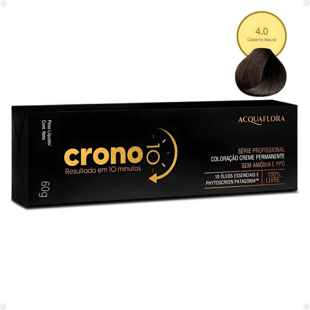 Coloração Creme Permanente Acquaflora Crono 10 minutos 4.0 Castanho Natural 60g 4.0 Castanho Natural 8