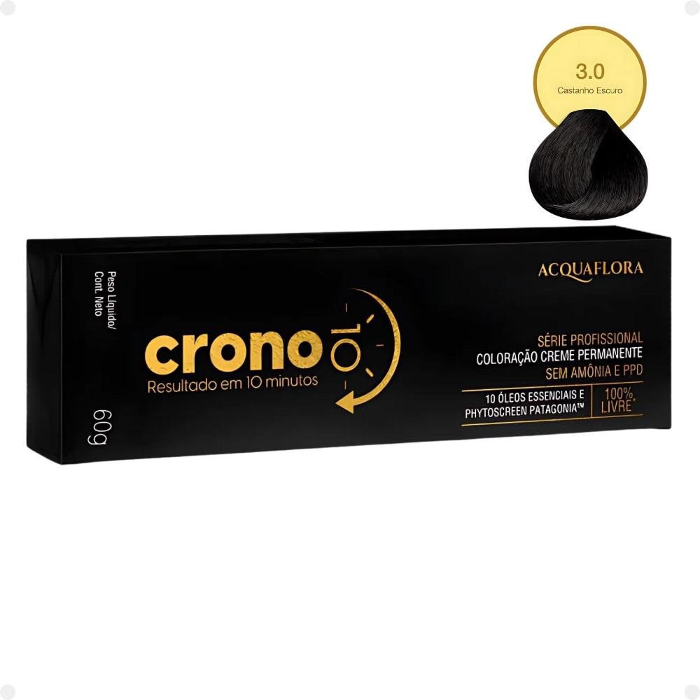 Coloração Creme Permanente Acquaflora Crono 10 minutos 3.0 Castanho Escuro 60g 3.0 Castanho Escuro 3