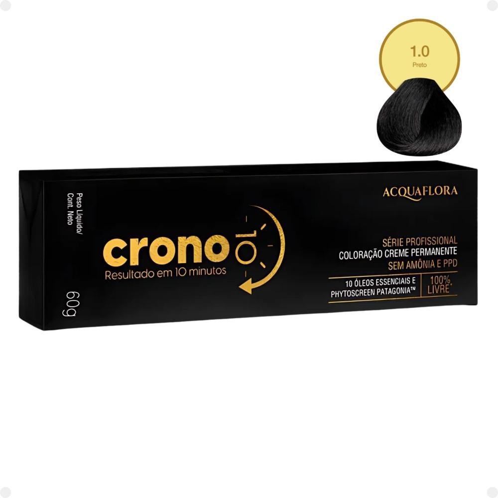 Coloração Creme Permanente Acquaflora Crono 10 minutos 1.0 Preto 60g 1.0 Preto 4