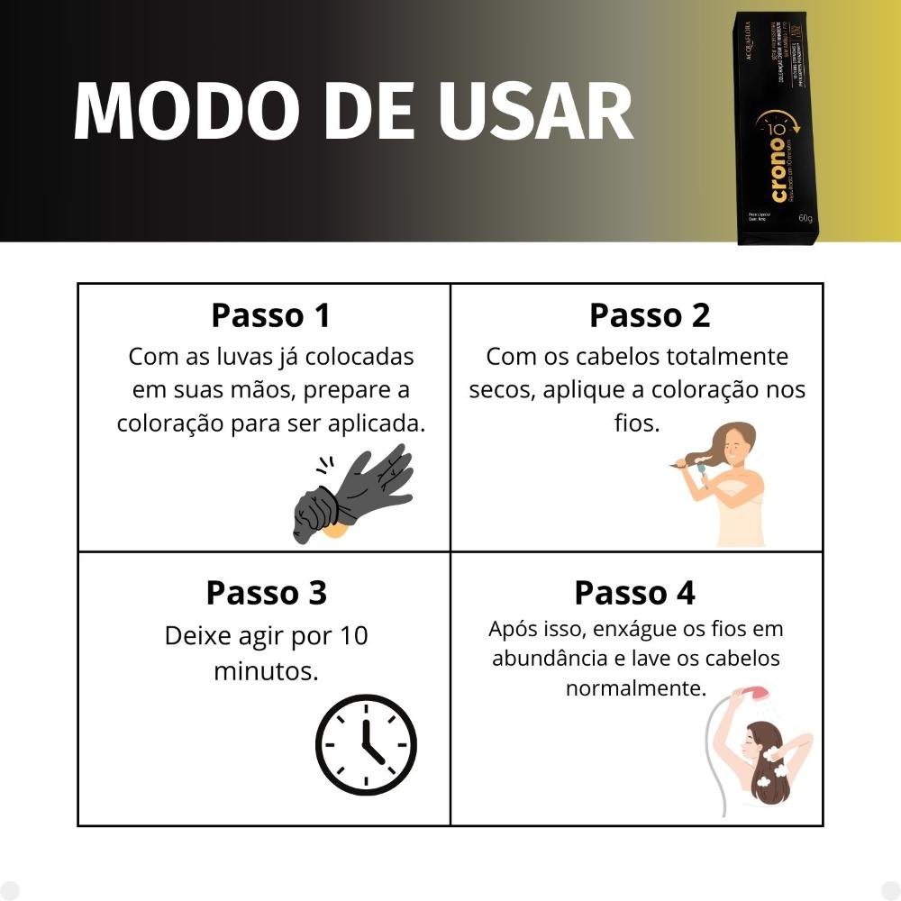 Coloração Creme Permanente Acquaflora Crono 10 minutos 1.0 Preto 60g 1.0 Preto 5