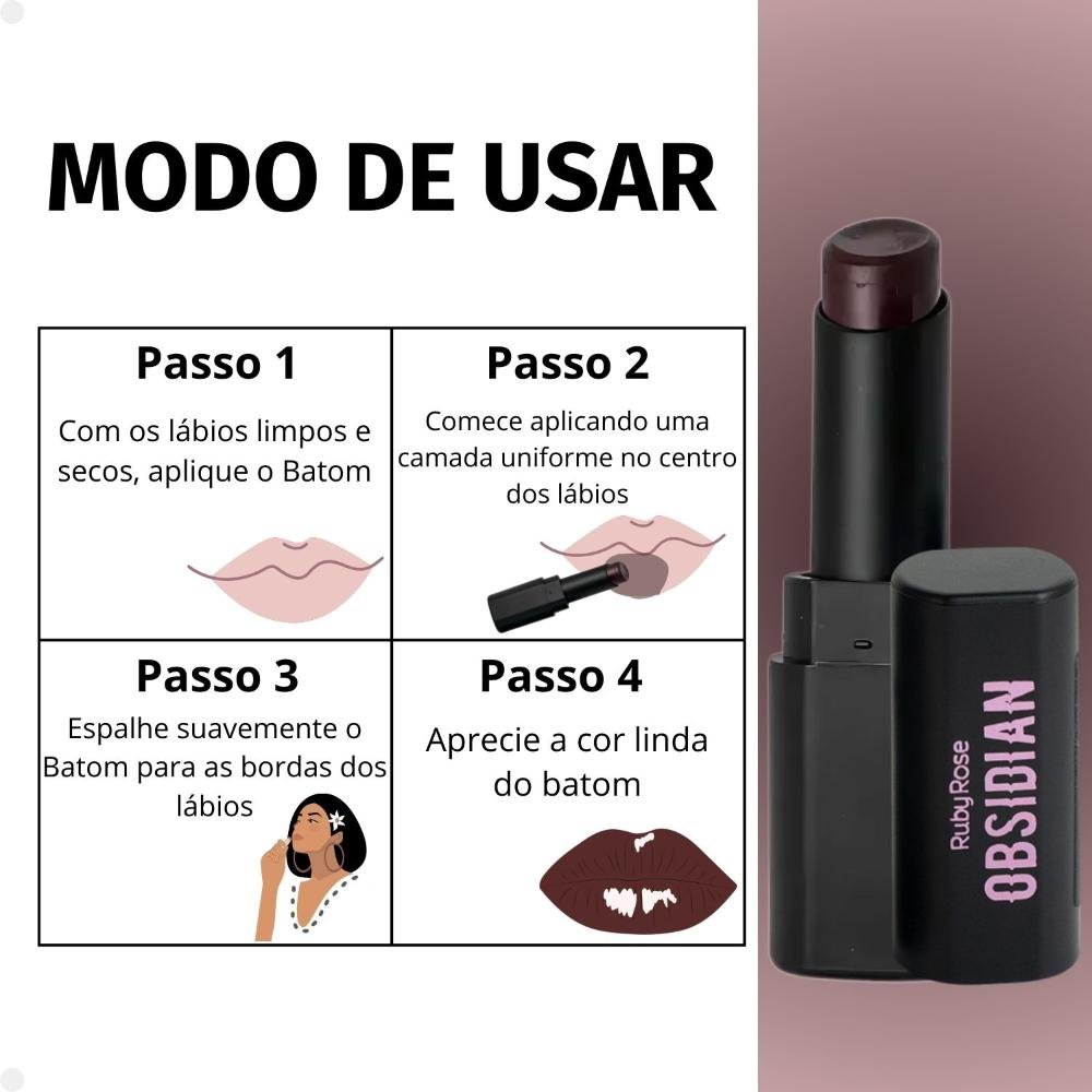 Batom Lipstick Ruby Rose Obsidian Cream Satin Ocs01 Hb-7000-1 Ocs01 7