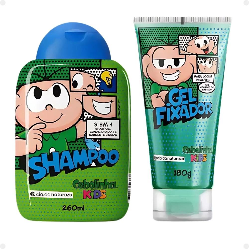 Kit Cia da Natureza Cebolinha Kids: Shampoo 3 em 1 e Gel Fixador ÚNICO 3