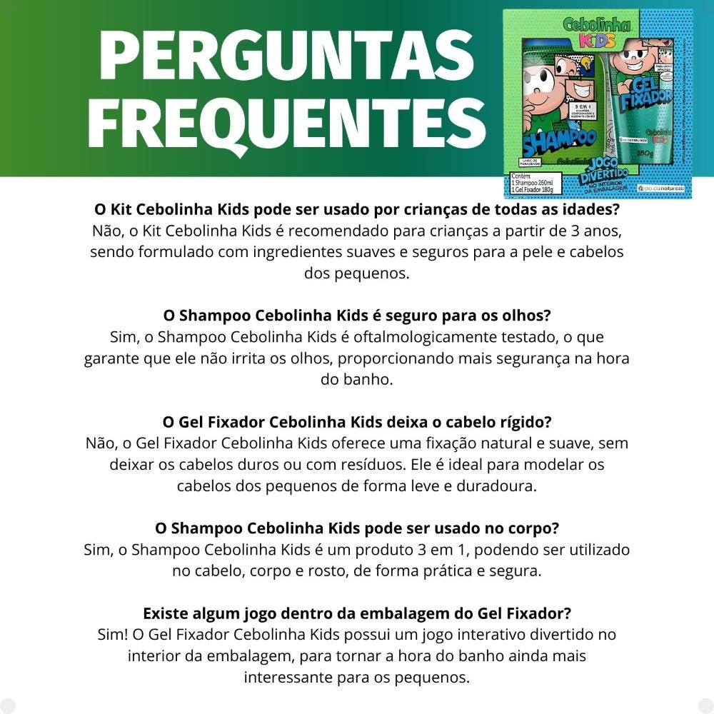 Kit Cia da Natureza Cebolinha Kids: Shampoo 3 em 1 e Gel Fixador ÚNICO 6