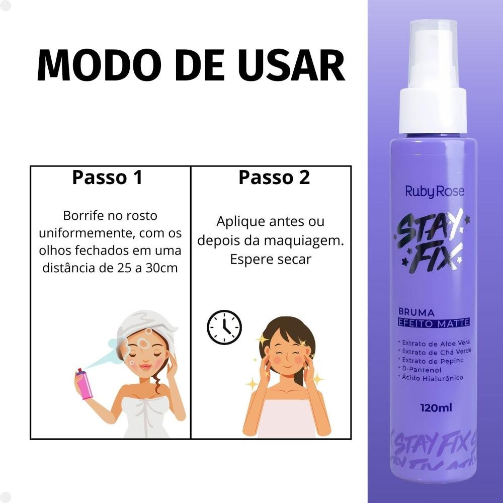 Bruma Efeito Matte Ruby Rose Stay Fix 120ml Hb-340 ÚNICO 4