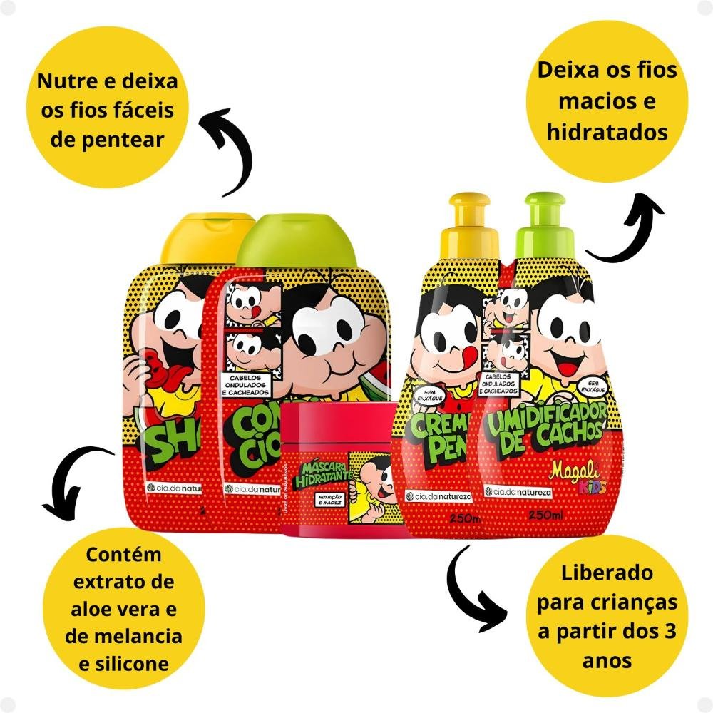 Kit Cia da Natureza Magali Kids Cabelos Ondulados e Cacheados: Shampoo, Condicionador, Máscara, Creme e Umidificador ÚNICO 2