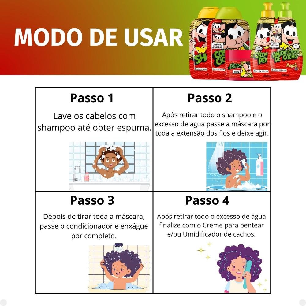 Kit Cia da Natureza Magali Kids Cabelos Ondulados e Cacheados: Shampoo, Condicionador, Máscara, Creme e Umidificador ÚNICO 8