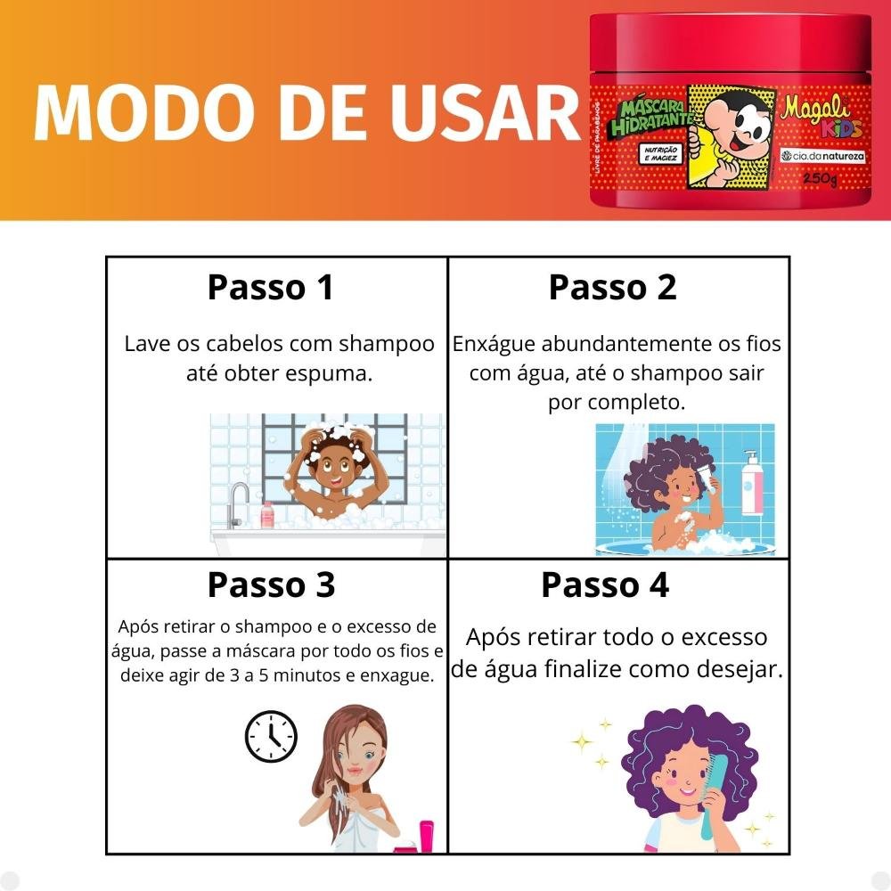 Máscara Hidratante Cia da Natureza Magali Kids Cabelos Ondulados e Cacheados 250g 250g 6