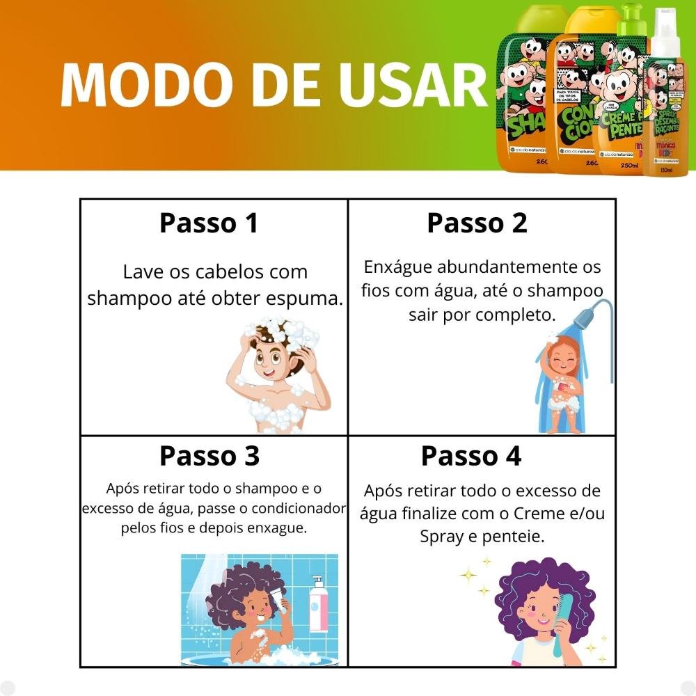 Kit Cia da Natureza Mônica Kids : Shampoo, Condicionador, Creme e Spray ÚNICO 7