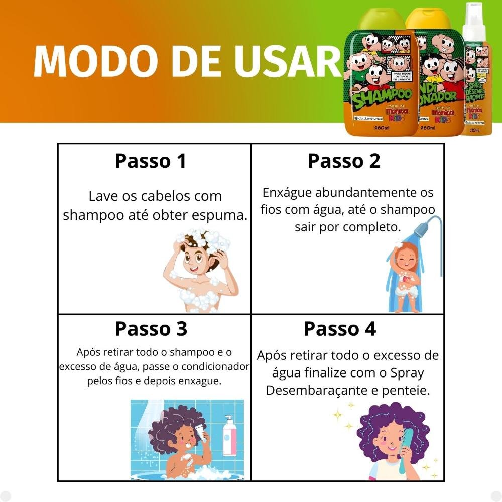 Kit Cia da Natureza Mônica Kids: Shampoo, Condicionador e Spray Desembaraçante ÚNICO 6