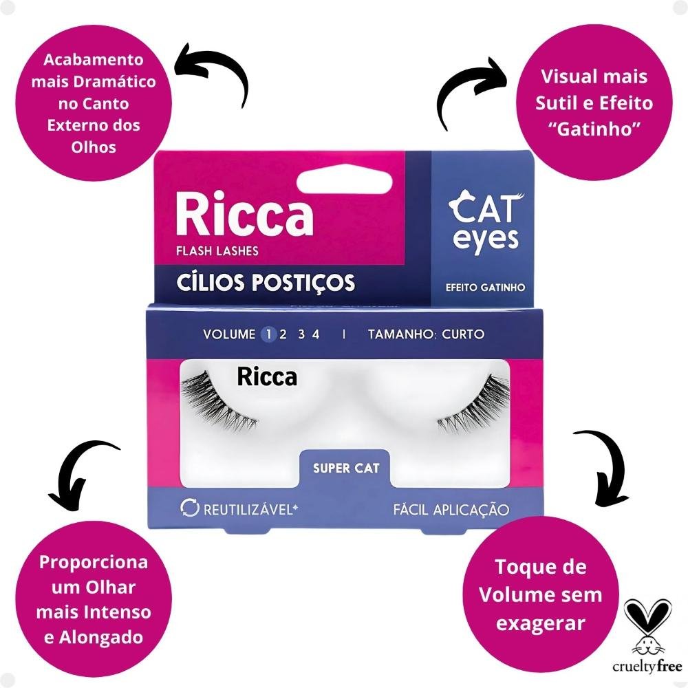 Cílios Postiços Ricca Belliz Cat Eyes Super Cat Vol:1 Curto Cód.2705 ÚNICO 2