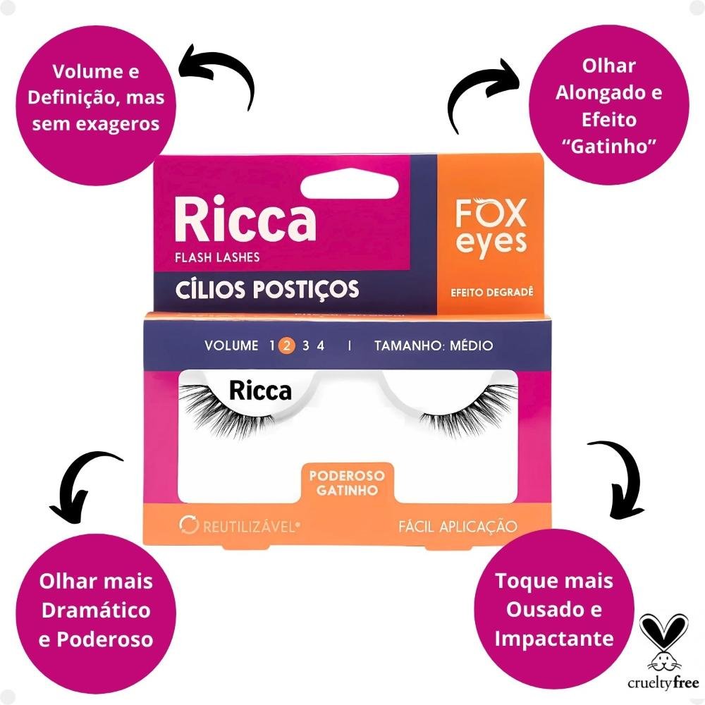 Cílios Postiços Ricca Belliz Fox Eyes Poderoso Gatinho Vol:2 Médio Cód.2697 ÚNICO 2