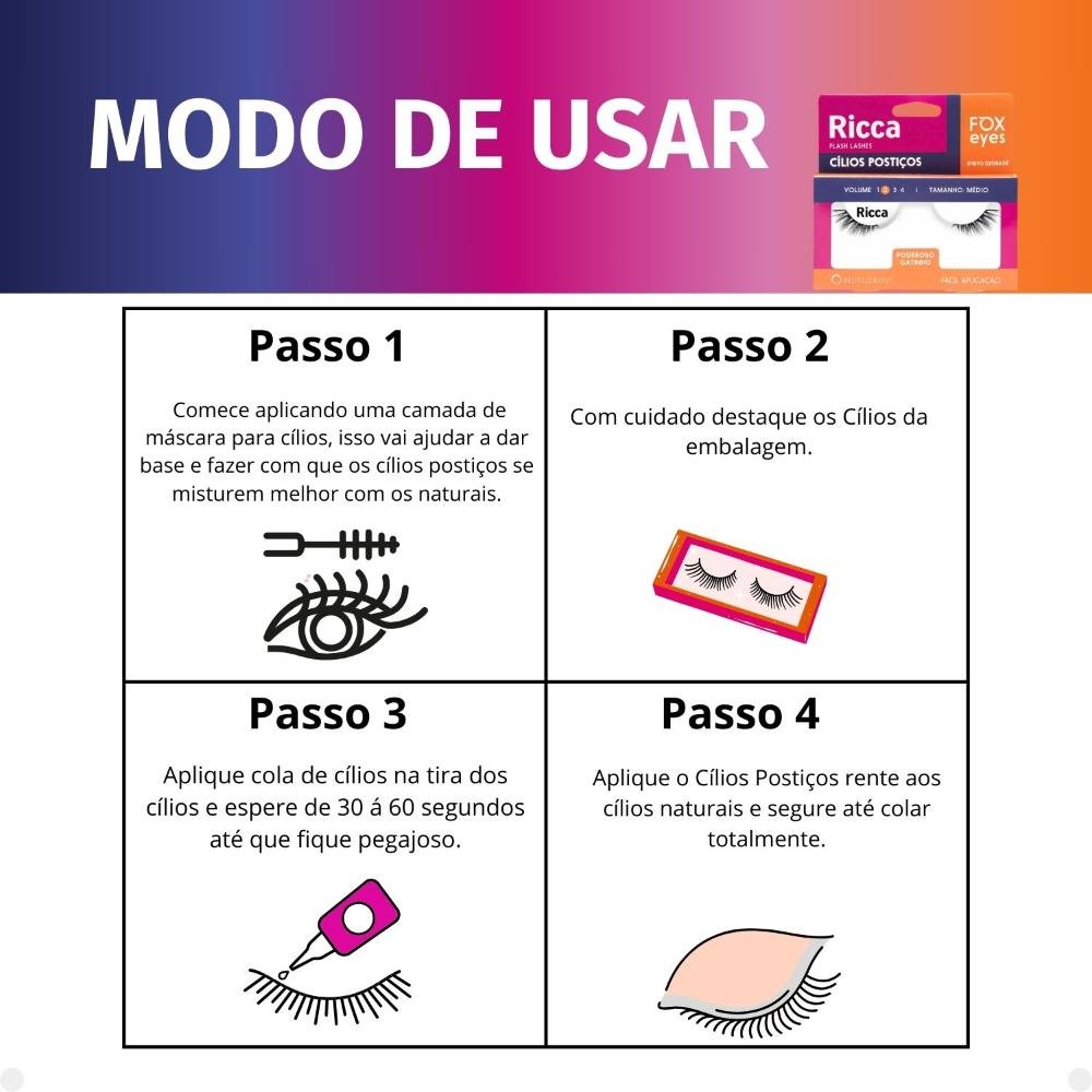 Cílios Postiços Ricca Belliz Fox Eyes Poderoso Gatinho Vol:2 Médio Cód.2697 ÚNICO 5