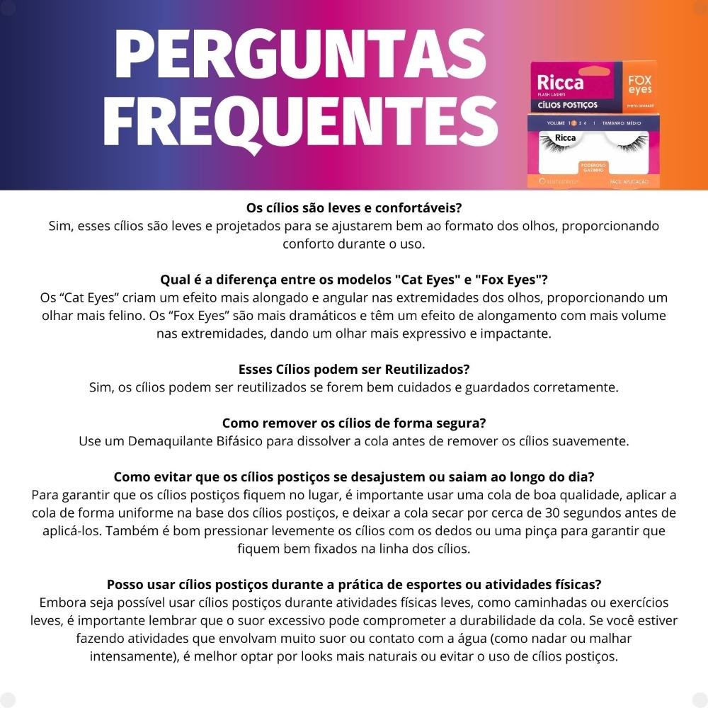 Cílios Postiços Ricca Belliz Fox Eyes Poderoso Gatinho Vol:2 Médio Cód.2697 ÚNICO 6