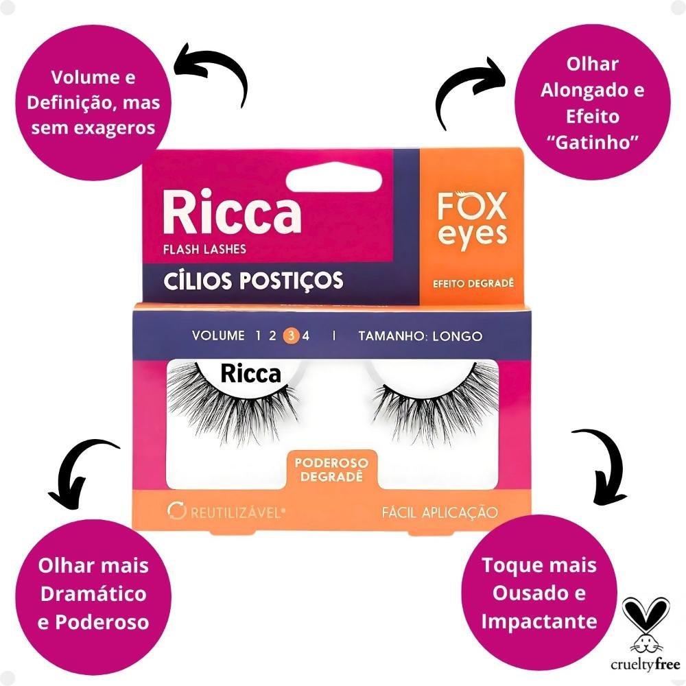 Cílios Postiços Ricca Belliz Fox Eyes Poderoso Degradê Vol:3 Longo Cód.2693 ÚNICO 2
