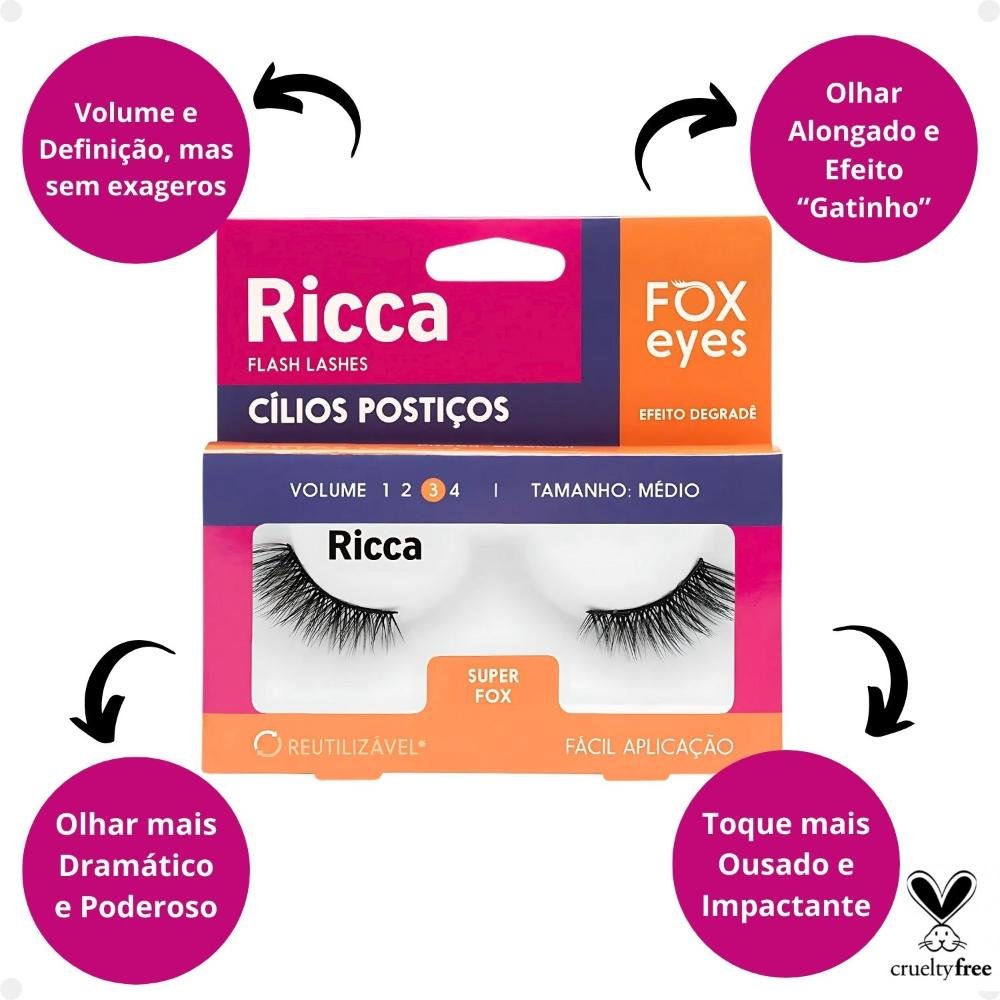 Cílios Postiços Ricca Belliz Fox Eyes Super Fox Vol:3 Médio Cód.2696 ÚNICO 2