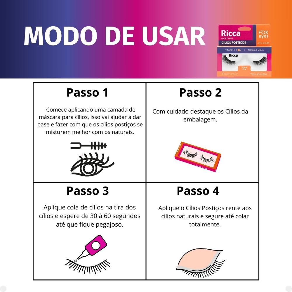 Cílios Postiços Ricca Belliz Fox Eyes Super Fox Vol:3 Médio Cód.2696 ÚNICO 5