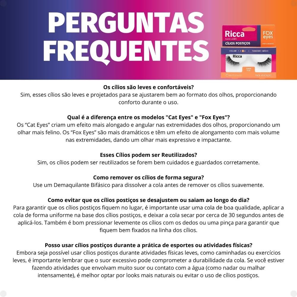 Cílios Postiços Ricca Belliz Fox Eyes Super Fox Vol:3 Médio Cód.2696 ÚNICO 6