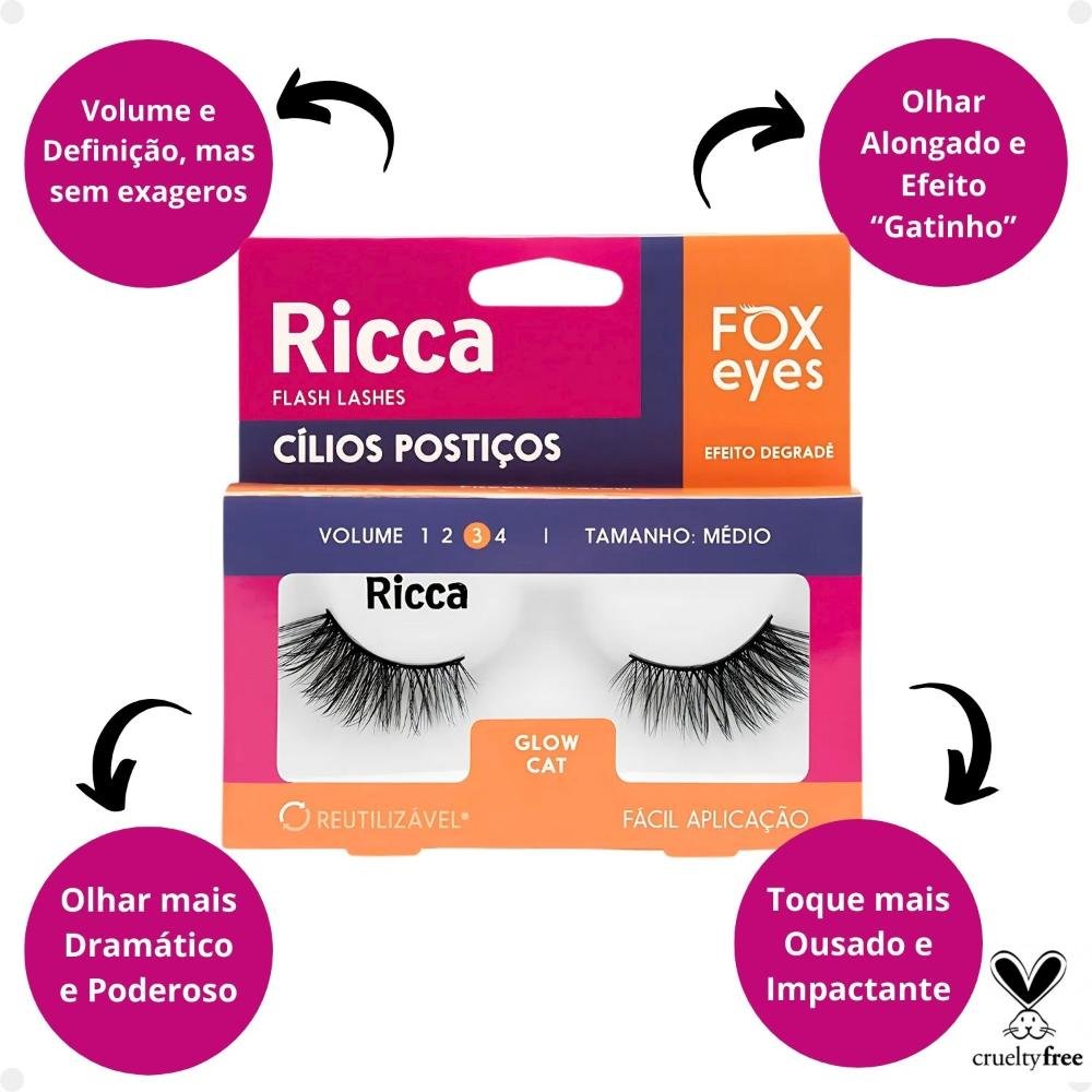 Cílios Postiços Ricca Belliz Fox Eyes Glow Cat Vol:3 Médio Cód.2694 ÚNICO 2