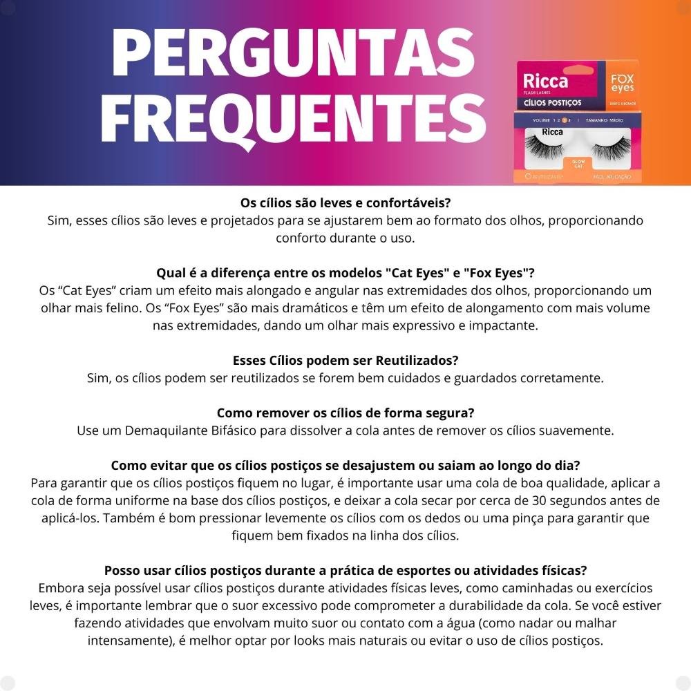 Cílios Postiços Ricca Belliz Fox Eyes Glow Cat Vol:3 Médio Cód.2694 ÚNICO 6