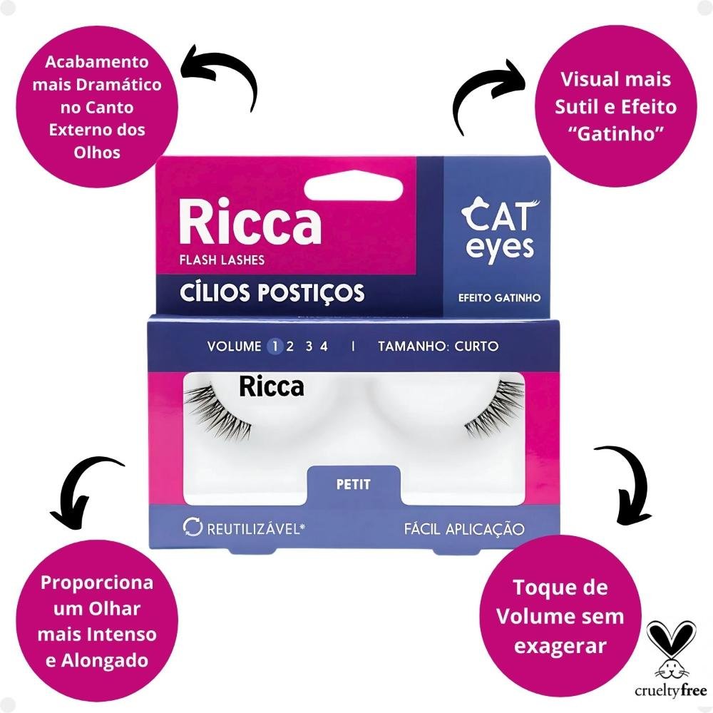Cílios Postiços Ricca Belliz Cat Eyes Petit Vol:1 Curto Cód.2698 ÚNICO 2