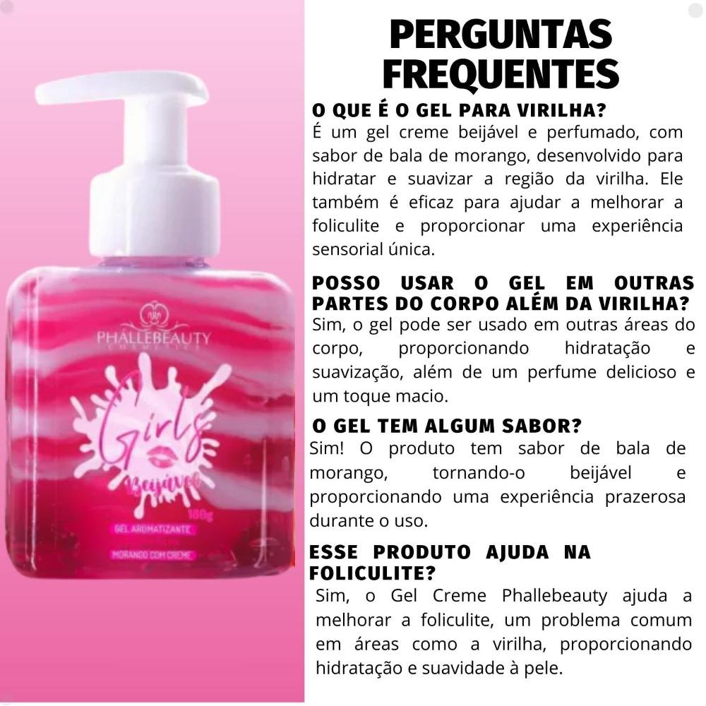 Hidratante Phállebeauty Girls Gel Aromatizante Beijável Para Virilha Morango Com Creme 180g 180g 5