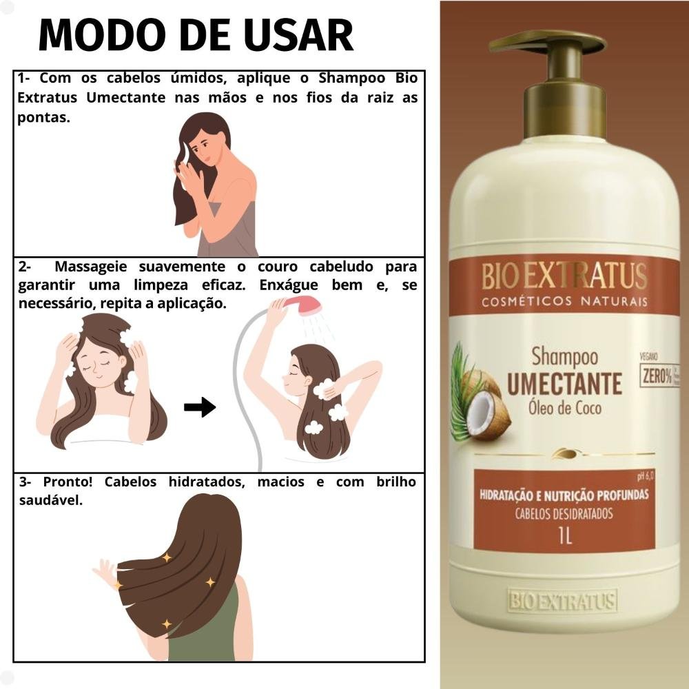 Kit Bio Extratus Umectante Óleo de Coco: Shampoo e Condicionador 1L ÚNICO 3
