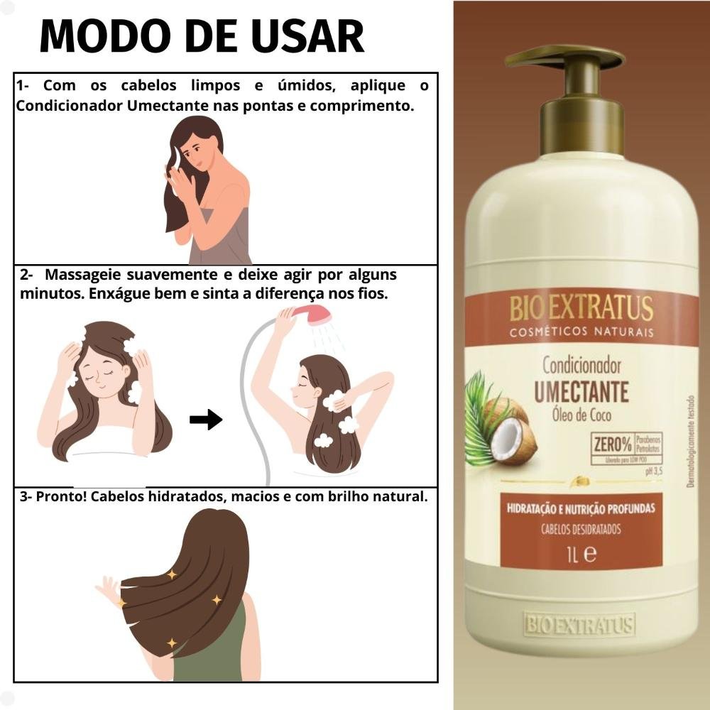 Kit Bio Extratus Umectante Óleo de Coco: Shampoo e Condicionador 1L ÚNICO 5