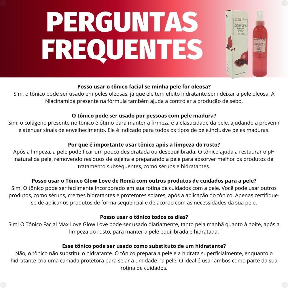 Tônico Facial Hidratante Max Love Glow Love Romã Colágeno 200ml 200ml 6
