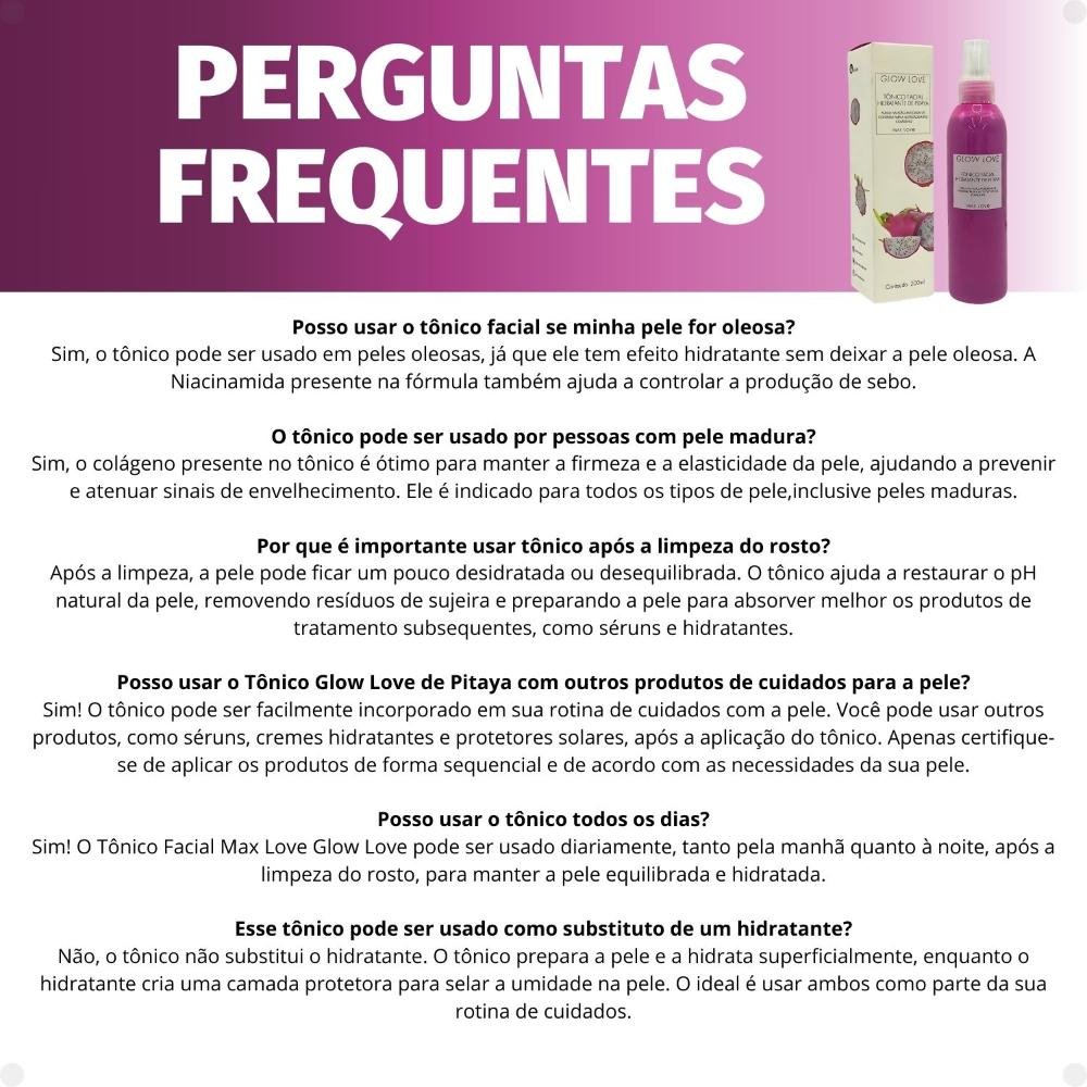 Tônico Facial Hidratante Max Love Glow Love Pitaya Colágeno 200ml 200ml 6