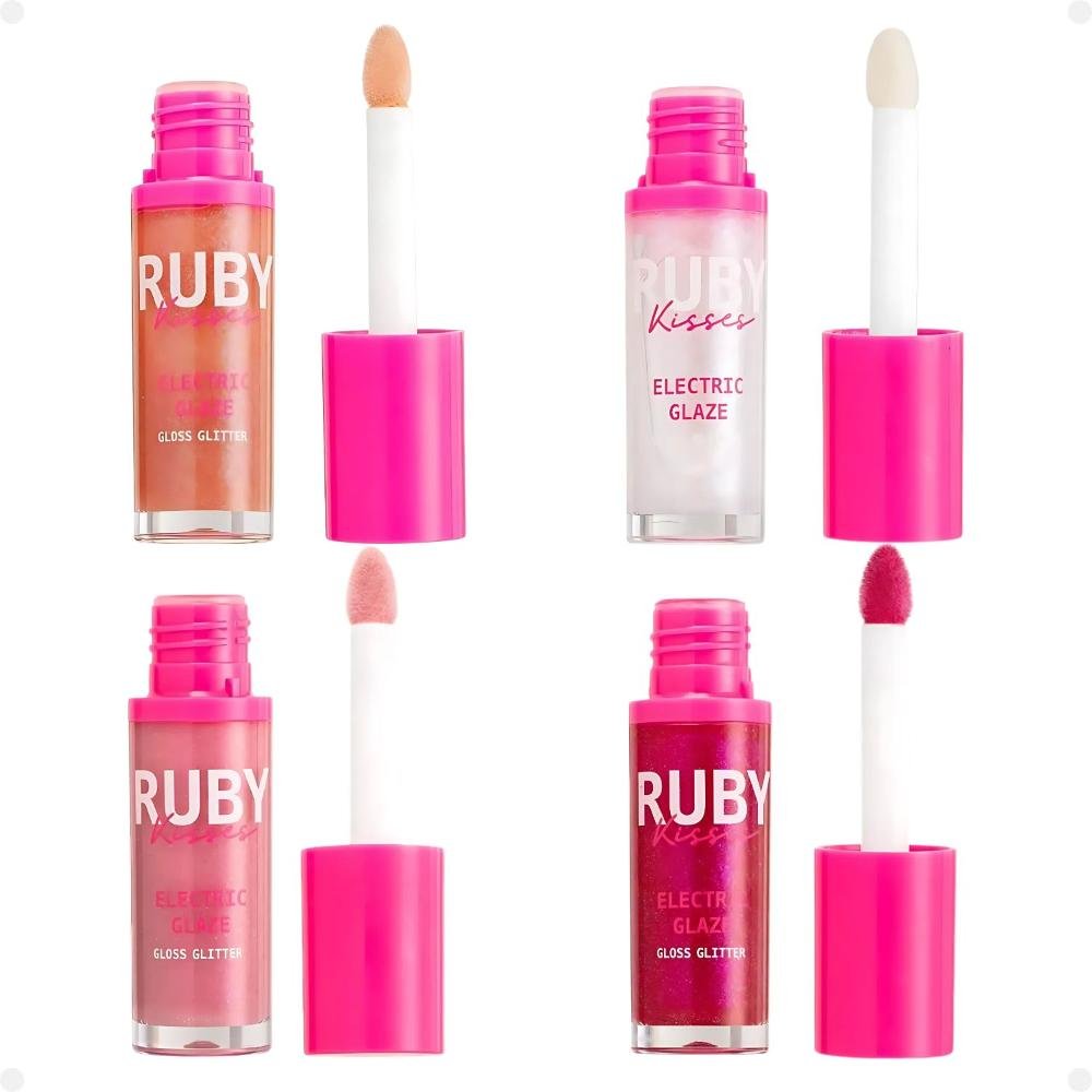 Kit Ruby Kisses Electric Glaze Gloss Glitter: Blush Gold, Holo Sky, Unicorn e Fuchsia Multicores 3