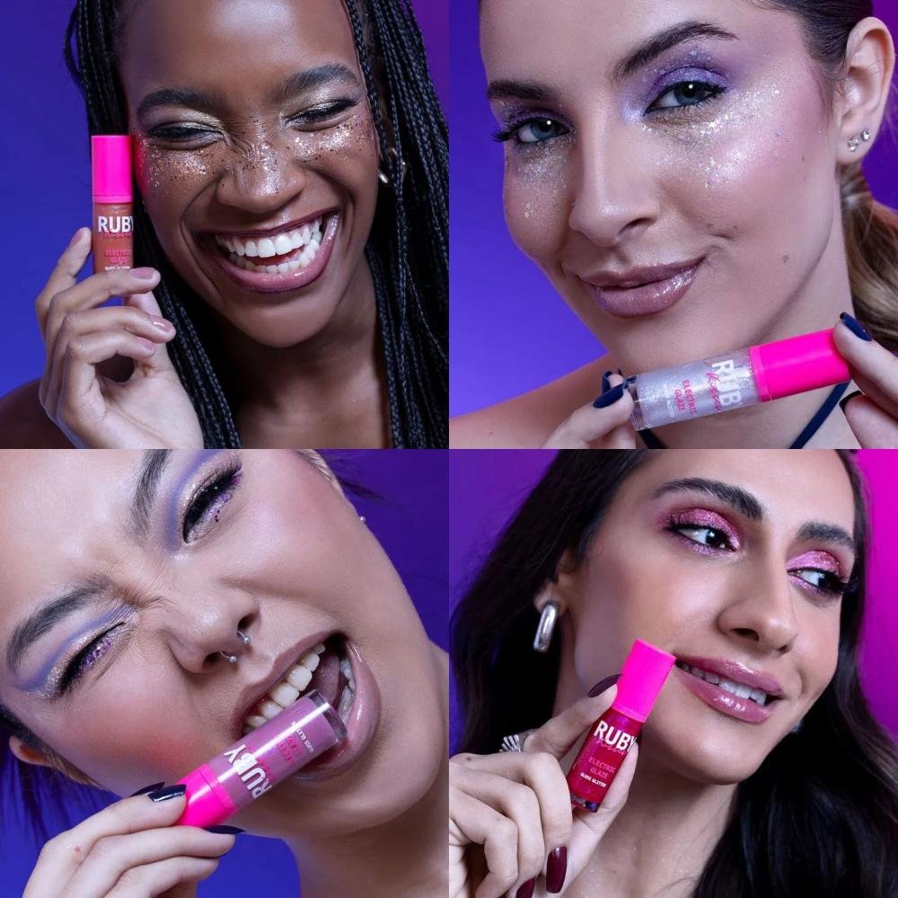Kit Ruby Kisses Electric Glaze Gloss Glitter: Blush Gold, Holo Sky, Unicorn e Fuchsia Multicores 5